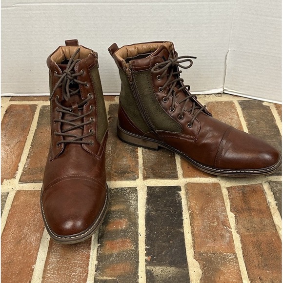 Steve Madden Brown Combat Boots Faux Leather Canvas Lace-Up‎ Zip Ankle Men\'s 13 main image 5